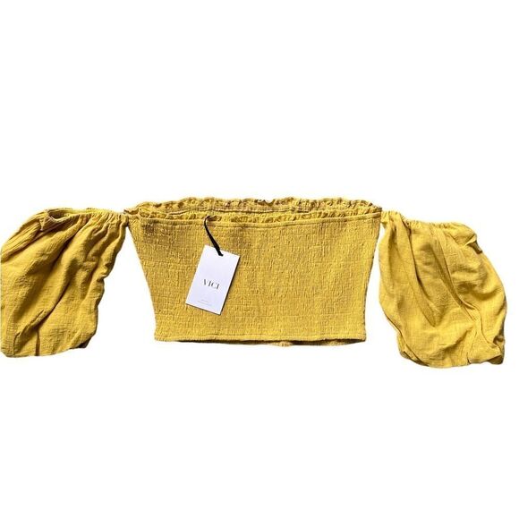 NWT Vici Puff Sleeve Smocked Crop Top In Misty Yellow XL - Picture 5 of 9